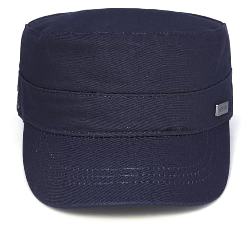 Unisex Flat Top Military Cadet Cap Outdoor Sun Hat - color: Square Label Navy Blue