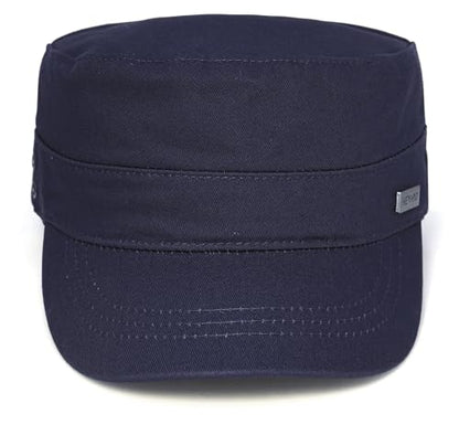 Unisex Flat Top Military Cadet Cap Outdoor Sun Hat - color: Square Label Navy Blue