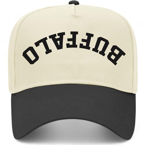 Buffalo Upside Down Reversed Vintage Trucker Hat | Premium Adjustable Snapback Baseball Hat for Men & Women - color: Black/Natural