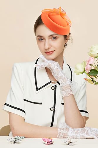 Gionforsy Fascinators Hats Pillbox Tea Party Fascinator Hats for Women - color: Orange