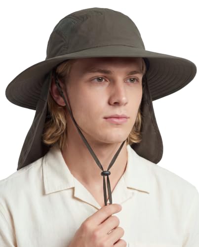 Home Prefer UPF 50+ Sun Hat with Neck Flap Wide Brim Fishing Hat for Men - color: Army Green