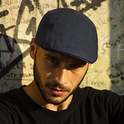 Sterkowski Ivy Five Newsboy | 100% Softened Cotton Flat Cap for Men | Breathable Airy 5 Panels Cap Without Lining - color: Navy Blue, size: 7 1/4