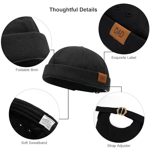 Mens Docker Cap Brimless Skullcap Sailor Cap Rolled Cuff Retro Beanie Hat - color: Dad Black