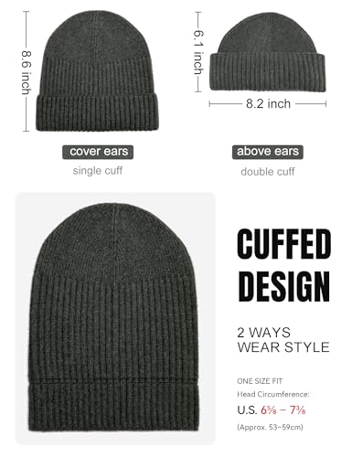 vidsel 50% Wool Double Cuff Beanie Hat for Men Women, Warm Winter Knit Cap - color: Dark Gray
