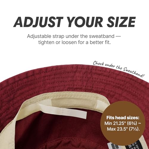Hot Summer Bucket Hat - Trendy Cotton Sun Hat for Beach, Golf, Fishing - color: Burgundy.