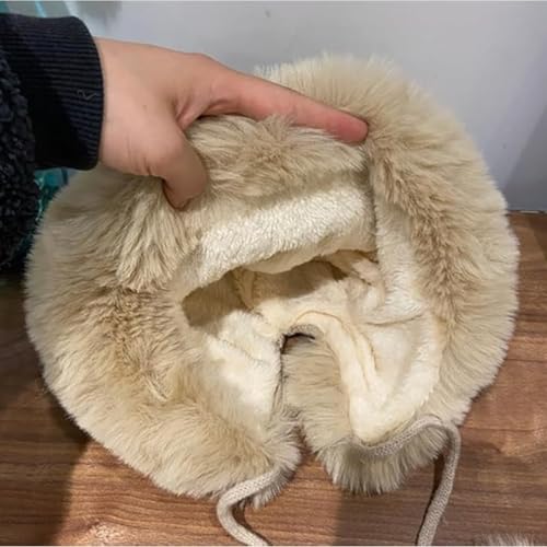 Winter Pompom Beanie Hats for Women Fluffy Knit Skull Cap Womens Faux Fur Crochet Warm Bucket Outdoor Ear Cover - color: White