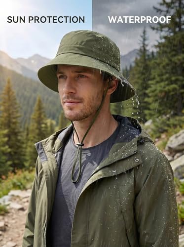 Waterproof Bucket Hat UPF50 Quick Dry Sun Hat for Men Women Lightweight Hiking Fishing Cap Foldable Packable Outdoor - color: Army Green