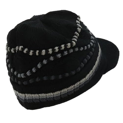 Armycrew Rasta Jamaica Style Thick Acrylic Knit Cuff Beanie Visor - color: Black Charcoal 2