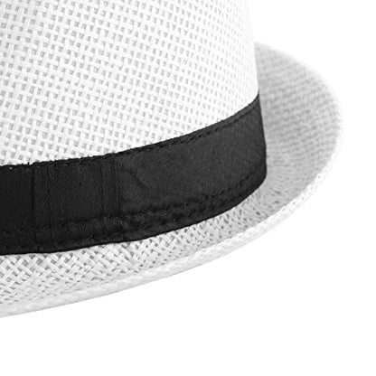 FALETO Unisex Summer Panama Straw Fedora Hat Short Brim Beach Sun Cap Classic - color: #01 White