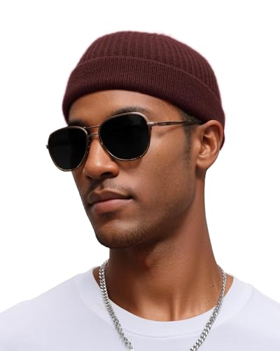 vidsel Thin Wool Fisherman Beanie for Men Short Knit Cuff Trawler Watch Hat - color: 1pcs-dark Coffee