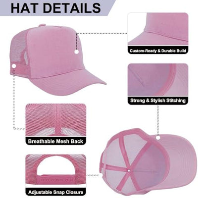 ZH 12 Pack Seamless Mesh Back Baseball Caps, 5 Panel Trucker Hats Bulk for Men and Women，Blank Caps - color: Pink