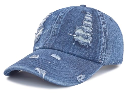 TSSGBL Unstructured Distressed Baseabll Cap Cotton Soft Dad Hat Adjustable Low Profile Headwear Ball Caps for Women Men - color: Distressed-denim-navy, size: Medium-Large