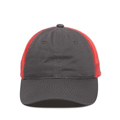 Outdoor Cap Garment Washed Meshback Cap - color: Charcoal/Neon Red
