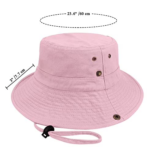 Unisex Cotton Boonie Hat Summer Fishing Bucket Hat Sun Hat with String - color: Solid Pink