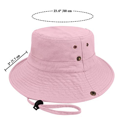 Unisex Cotton Boonie Hat Summer Fishing Bucket Hat Sun Hat with String - color: Solid Pink