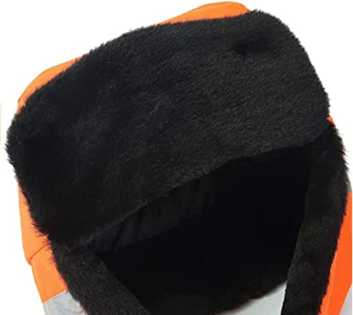 Men Reflective Trapper Hat Windproof Faux Fur Trooper Ushanka Hat Winter Warm Hunting Cap with Earflap - color: Orange