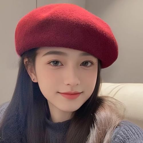 Women Classic French Beret Hat Irish Painter Cap Warm Wool Artist Beanie Hat Lady Fancy Dress - color: B-winered