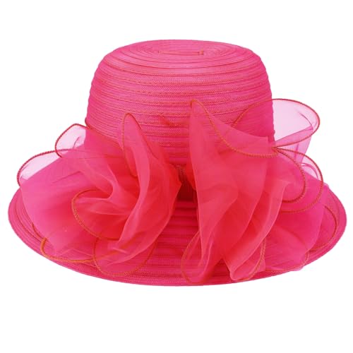 DRESHOW Lady Derby Dress Church Bowler Cloche Hat Bowknot Organza Bridal Cap for Wedding - color: 1 Pack Bowler Hat: Rose