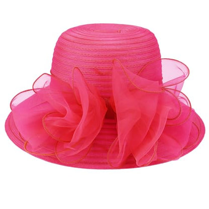 DRESHOW Lady Derby Dress Church Bowler Cloche Hat Bowknot Organza Bridal Cap for Wedding - color: 1 Pack Bowler Hat: Rose