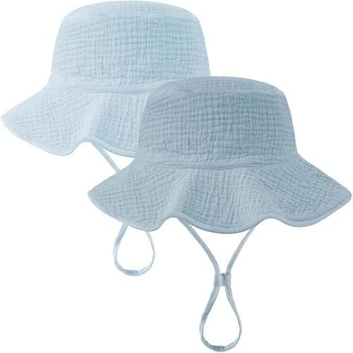 Muslin Baby Sun Hat Sun Protection Baby Toddler Bucket Hats for Boys Girls - color: Denim Blue+ Light Blue, size: 2-4T