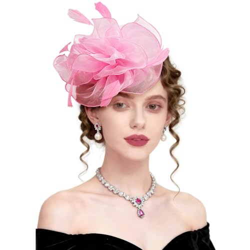 AQOKKA Women Fascinators Hats Flower Fascinators with Headband and Clip Tea Party Headwear for Women and Girls - color: 8.2" Diameter / Blush Pink
