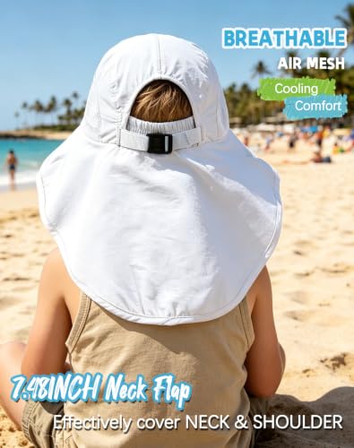 ZOORON 2-Pack Kids Sun Hat with Neck Flap, Bucket Hat for Girls Boys - color: Light Pink+white