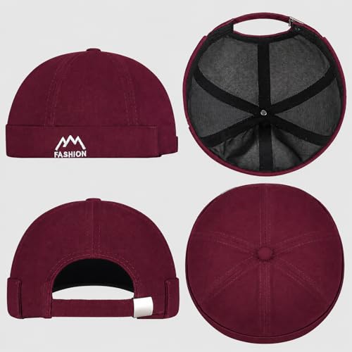 Outdoor Brimless Hat for Men Women, Adjustable Rolled Cuff Skull Cap - color: 1#burgundy
