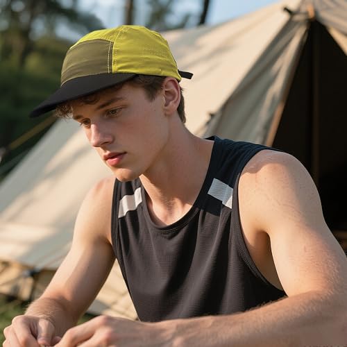 Clakllie Quick Dry Short Brim Hats for Men 5 Panel Running Hat Waterproof Baseball Cap Outdoor Hiking Hat Flat Bill Cadet Cap - color: Cdus-wsgb1-yellow