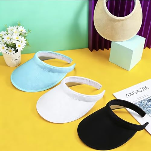 Wide Brim Sun Visor Hats - color: Black, White, Light Blue, Beige