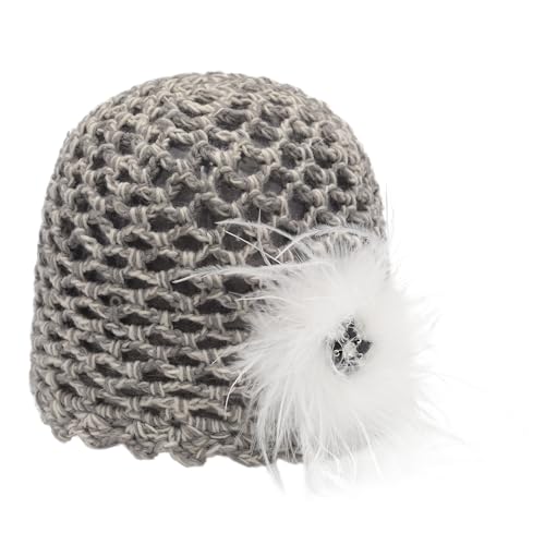 ZLYC Women Crochet Beanie Hat Summer Handmade Knit Decorated Skull Cap - color: Feather White Mixed Gray