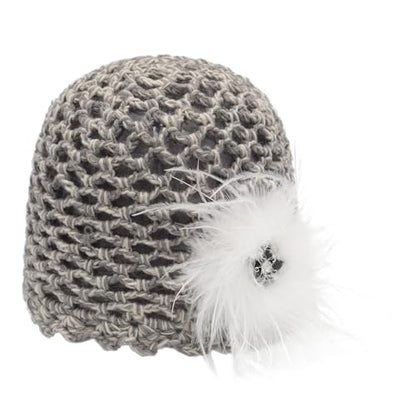 ZLYC Women Crochet Beanie Hat Summer Handmade Knit Decorated Skull Cap - color: Feather White Mixed Gray
