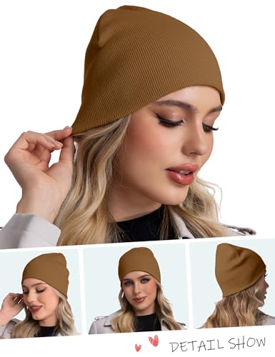 ROYBENS 100% Cotton No Cuff Beanie Hat Men Women, Fisherman Skull Cap - color: Light Coffee
