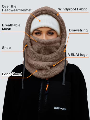 Balaclava Fleece Ski Mask Winter Face Masks Windproof Hooded Scarf - color: Coffee