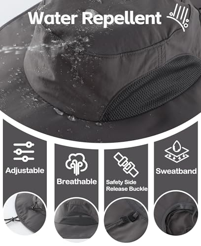 Home Prefer UPF50+ Mens Sun Hat Wide Brim Fishing Hat for Men UV Protection Womens Beach Bucket Hat for Golf Hiking Gardening - color: Dark Grey