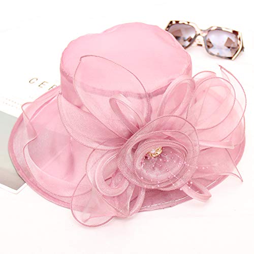 Women's Kentucky Derby Church Dress Hat Wide Brim Leaf Flower Bridal Shower Hat - color: F2 Pink Purple