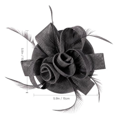 Flower Fascinator Hat Headband Clip for Women Tea Party - color: Black-02