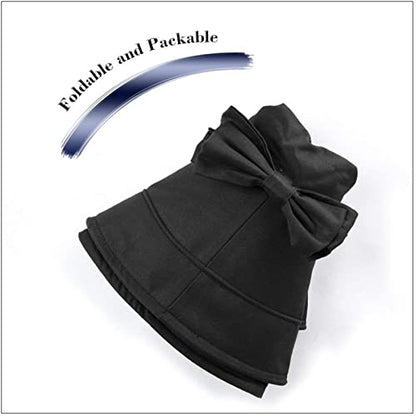Comhats Packable Summer Cotton Sun Hat Bucket for Women UV Protection Wide Brim Beach Gardening Travel 54-64CM - color: Black, size: Medium