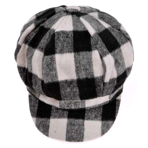 ZLYC Women Classic Newsboy Cap Visor 8 Panel Gatsby Cabbie Paperboy Hat - color: (Plaid) White