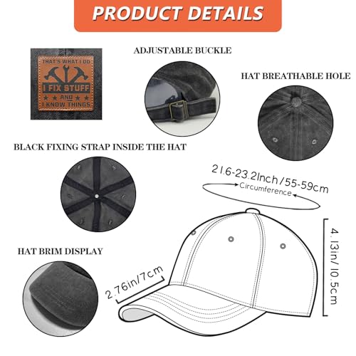 Embroidered Leather That's What I Do I Fix Stuff and I Know Things Hat for Men Dad Husband Uncle Adjustable Baseball Cap - color: L-fix Stuff-06