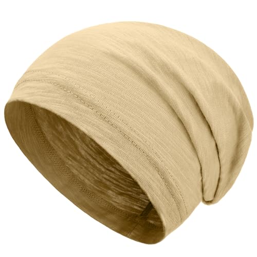 100% Cotton Summer Beanie for Men Women, Thin Soft Slouchy Beanies - color: 1pcs-sand Yellow, size: Medium