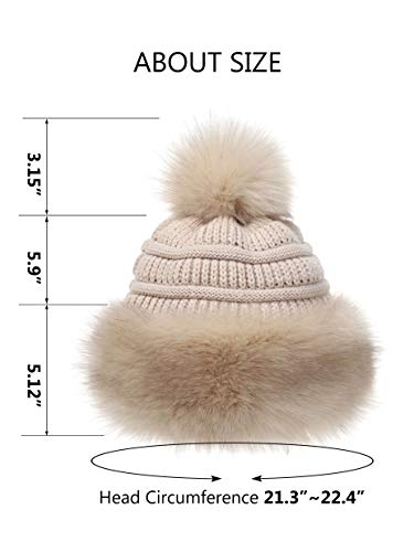 Soul Young Women's Faux Fur Hat Russian Cossack Knit Pompom Hat Ski Snow Cap for Winter Outdoor - color: Khaki