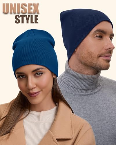 100% Cotton Beanie Hat for Men Women Cuffless Warm Winter Hats - color: 1pcs-blue