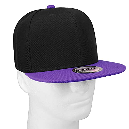 Falari Wholesale 12 Pack Snapback Hat Cap Hip Hop Style Flat Bill Blank Solid Color Adjustable Size - color: 12-pack Black/Purple
