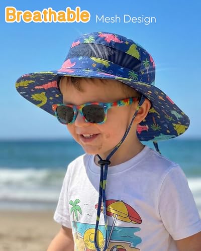 HONGTEYA Baby Toddler Sun Hat, Summer Mesh Bucket Beach Hat for Boys Girls - color: Grey+dinosaur, size: 2-8 Years