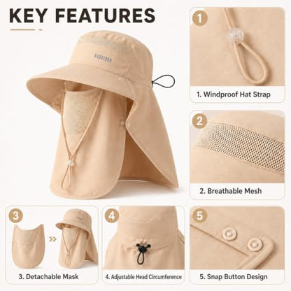 HUAMULAN Women Wide Brim Sun Hat Ponytail UV Protection Visor Fishing Cap - color: Khaki