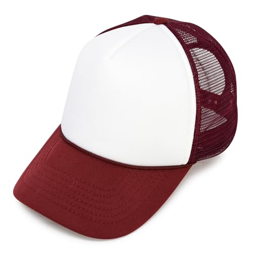 DALIX Two Tone Trucker Hat Summer Mesh Cap with Adjustable Snapback Strap - color: Maroon White, size: One Size