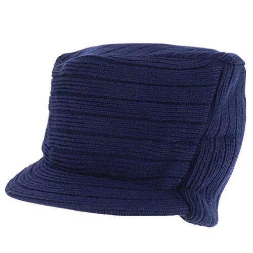 Armycrew Flat Top Army Style Knitted Visored Beanie Cap - color: Navy