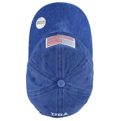 Falari USA Flag Embroidered Baseball Cap, Low Profile Adjustable Dad Hat, 100% Cotton, Pre-Washed - color: Royal Blue