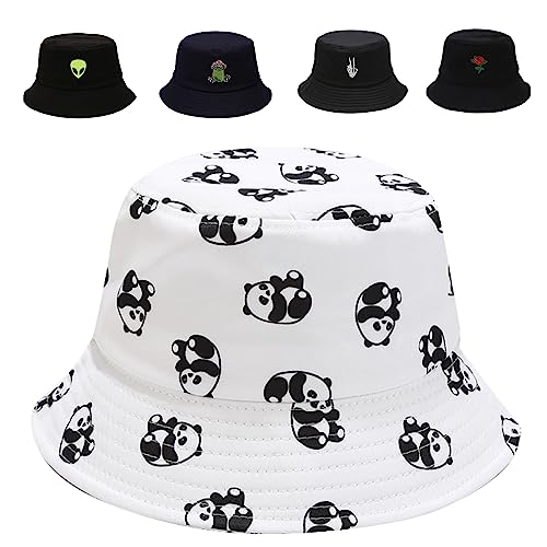 Cotton Bucket Hat for Women Men Summer Travel Sun Beach Bucket Cap, Unisex Outdoor Fisherman Hat - color: Panda