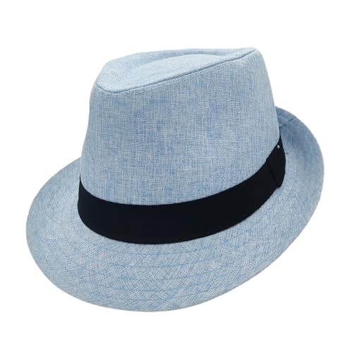 Short Brim Trilby Fedora Hat for Men Women - color: Sky Blue, size: 7 1/2-7 5/8